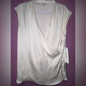 Calvin Klein Cream Wrap-Front Sleeveless Top